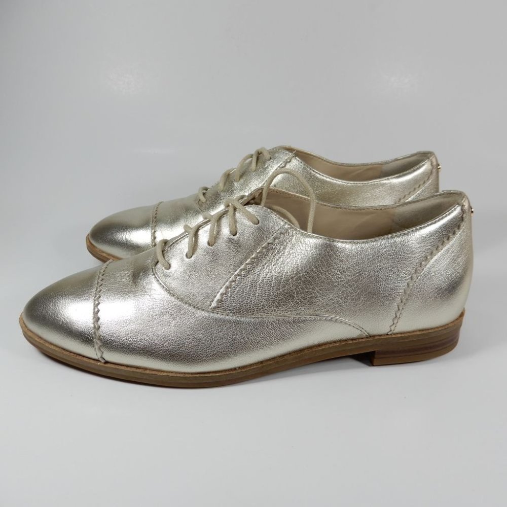 COLE HAAN The Go-to Arden Oxford Shoes Size 6.5 Soft Gold Metallic Leather NEW - Picture 4 of 12